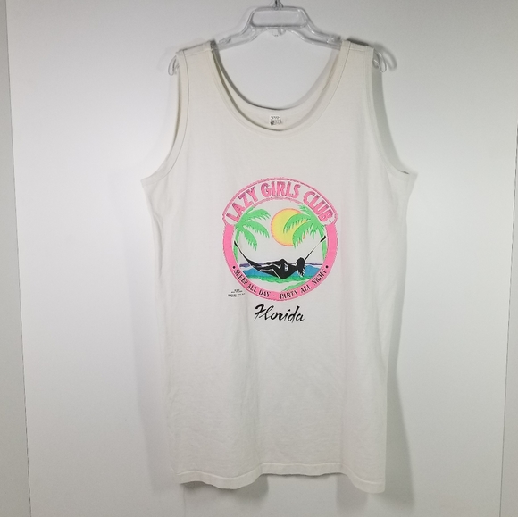 Vtg 80's Lazy Girls Club White Neon Tank Top Shirt Men Sz XL Mrs. Love Unltd USA - Picture 1 of 5